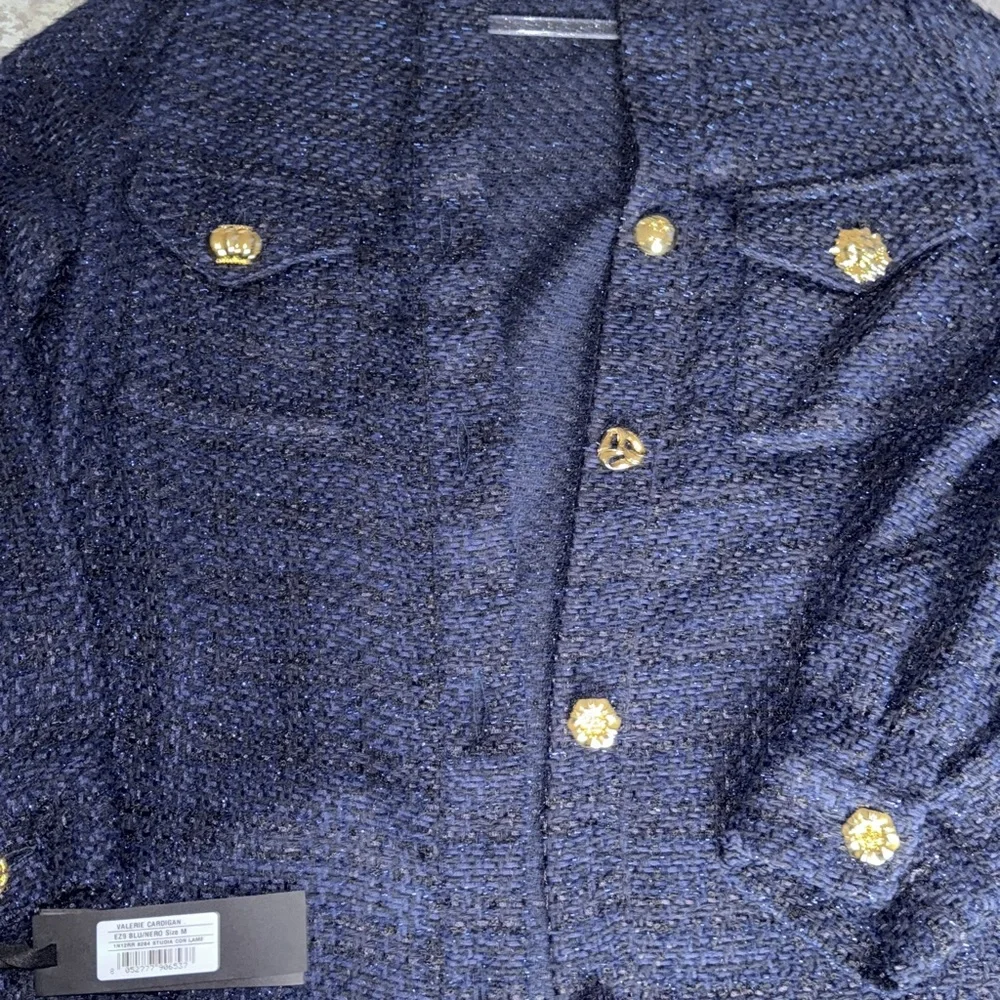 NWT Pinko Valerie stretch-knit cardigan navy blue/black with gold buttons size M - Picture 5 of 12